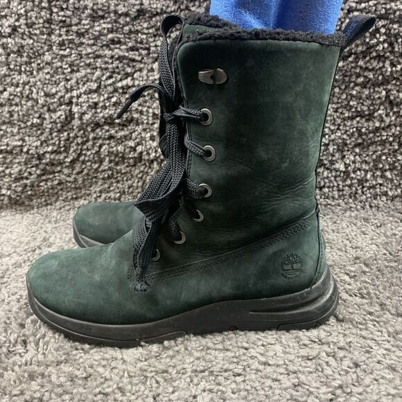 Timberland Women's Black nubuck and fur collar high rise boot size 8.5 - Picture 1 of 9